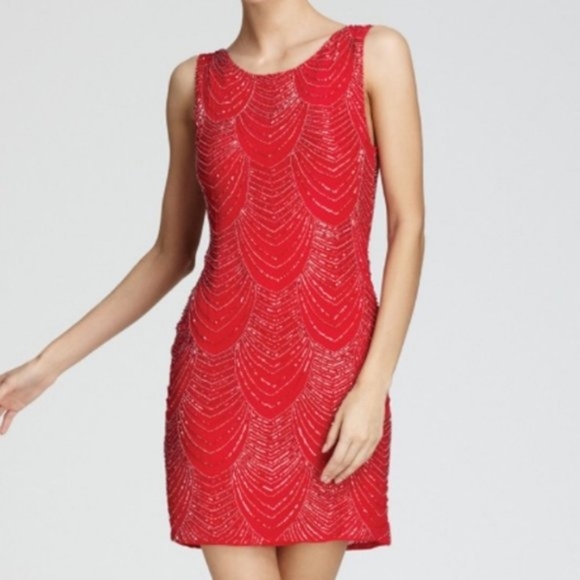 ALICE + OLIVIA Brit Beaded Sleeveless Silk Sheath Dress Size 4 Red ALICE + OLIVIA Brit Beaded Sleeveless Silk Sheath Dress Size 4 Red